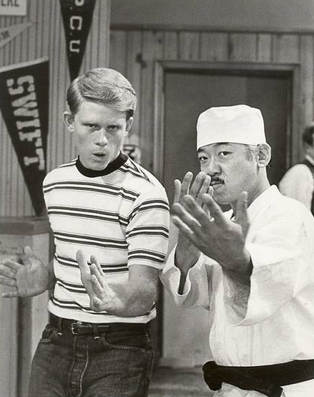 Pat Morita and Ron Howard, Public Domain photo