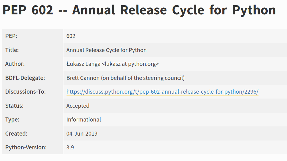 PEP 602: Annual Release Cycle for Python
