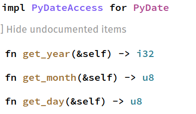 Showing the PyDateAccess trait to get the individual components